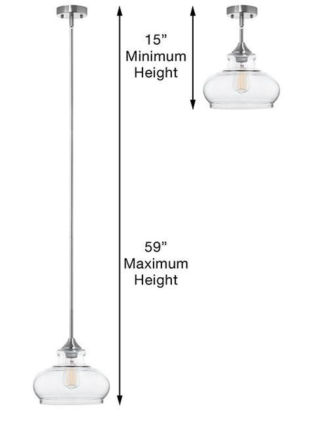 Ariella Ovale Clear Glass Pendant Lamp, Brushed Nickel