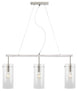 Effimero Three-Light Hanging Island Pendant Linear Light Fixture, Brushed Nickel with Large Clear Glass Cylinder Shades