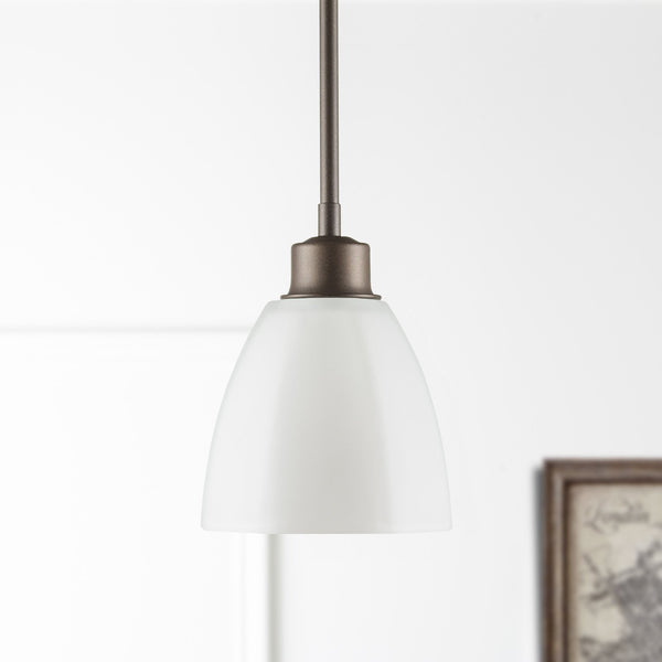 Giusto Dark Bronze Stem Hung One-Light Pendant Lamp with Hexagonal Frosted Glass Shade