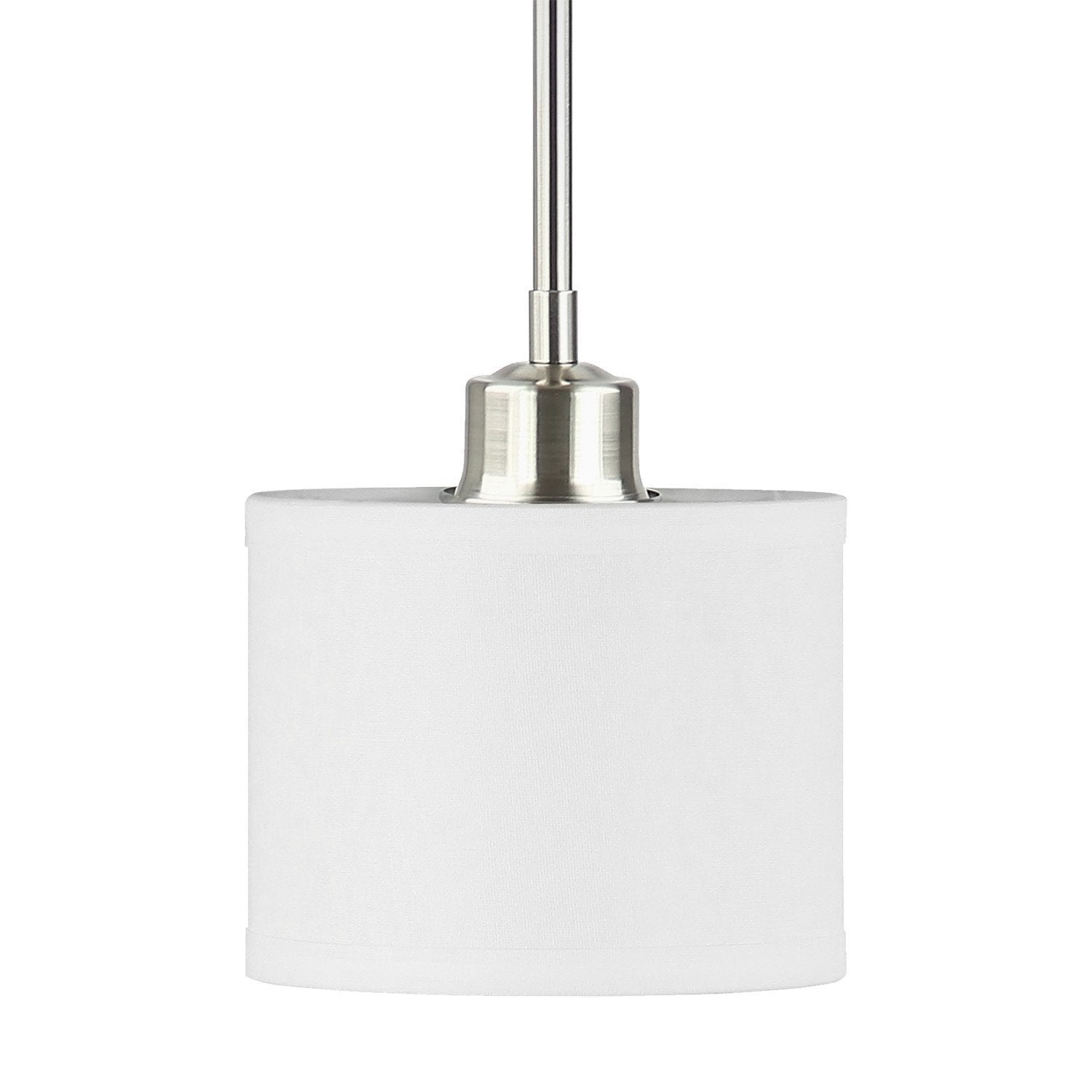 Molto Brushed Nickel Stem Hung One-Light Pendant Lamp with Fabric Drum Shade