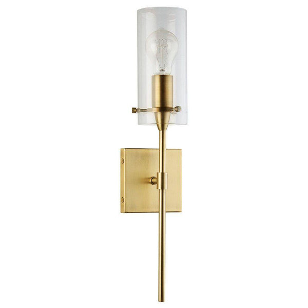 Effimero One-Light Wall Vanity Corridor Sconce Lamp, Clear Glass Cylinder