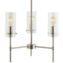 Effimero Three-Light Stem Hung Chandelier, Brushed Nickel with Clear Glass Cylinders